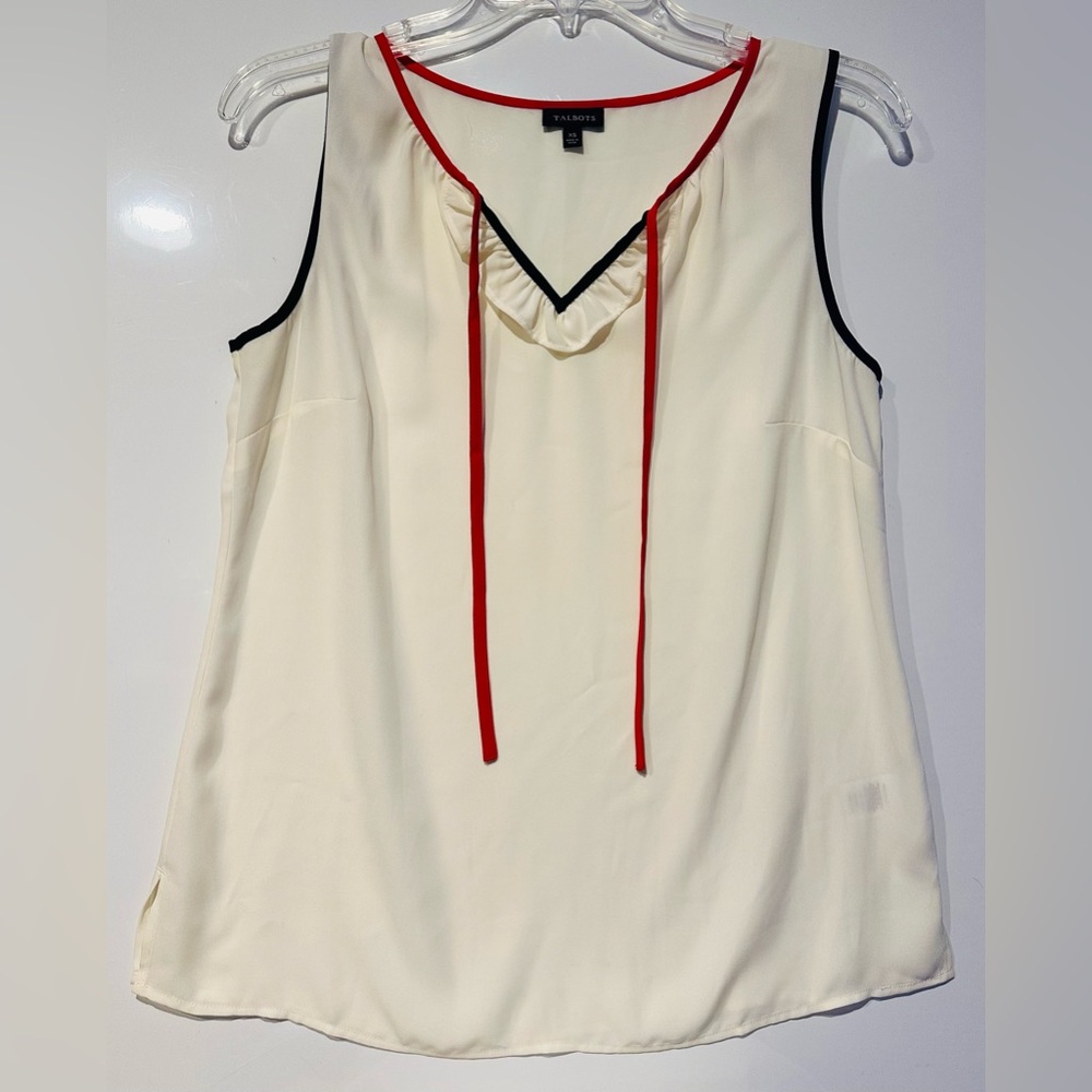 Talbots Top Womens Ivory  Tie Neck Sleeveless Pullover Size Xsmall